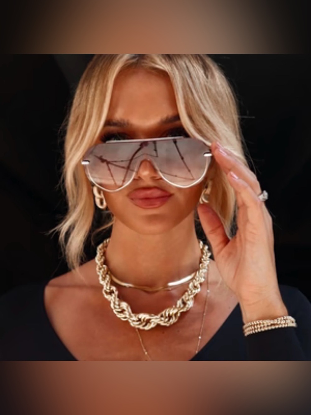 Diff Eyewear Imani Oversized Shield Sunglasses - gold/brown - like new